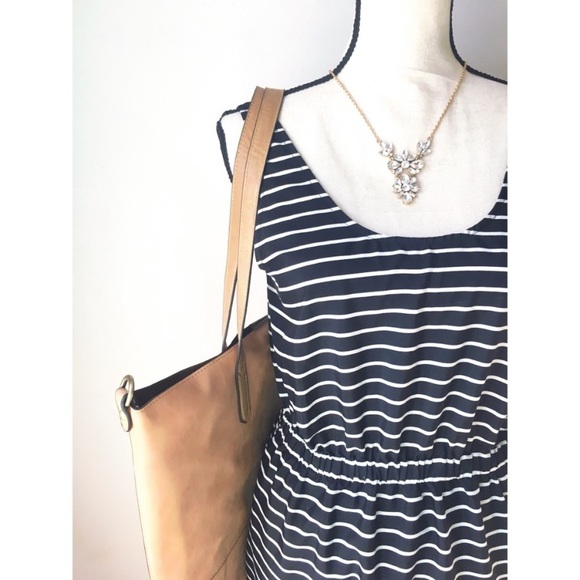 LOFT Black and White Striped Sleeveless Dress Med - Picture 3 of 6